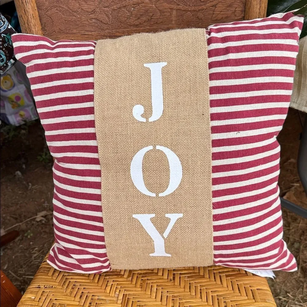 Festive Red and Tan JOY Holiday Pillow